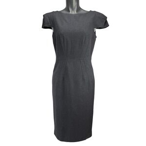 TARA JARMON Wool Office Cap Sleeve Dark Gray Sheath Dress Size 42 (US 10)